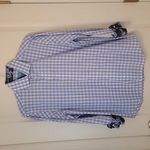 Christian Aujard. Size M, Blue White Checkered Button Down Shirt, EUC